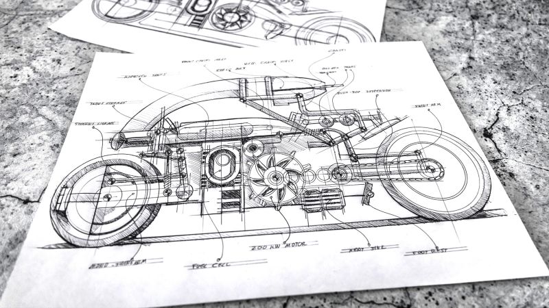 Cyberpunk motorbike handsketch