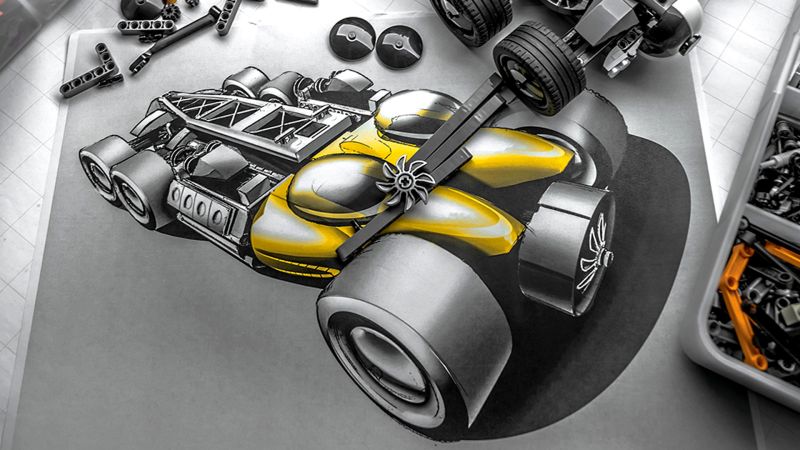 LEGO Cyberpunk car rendered handsketch