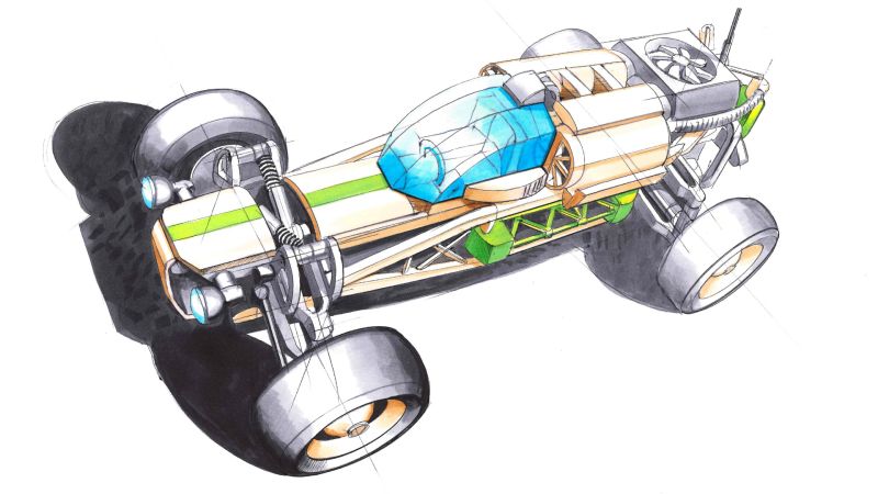 Cyberpunk buggy marker sketch front